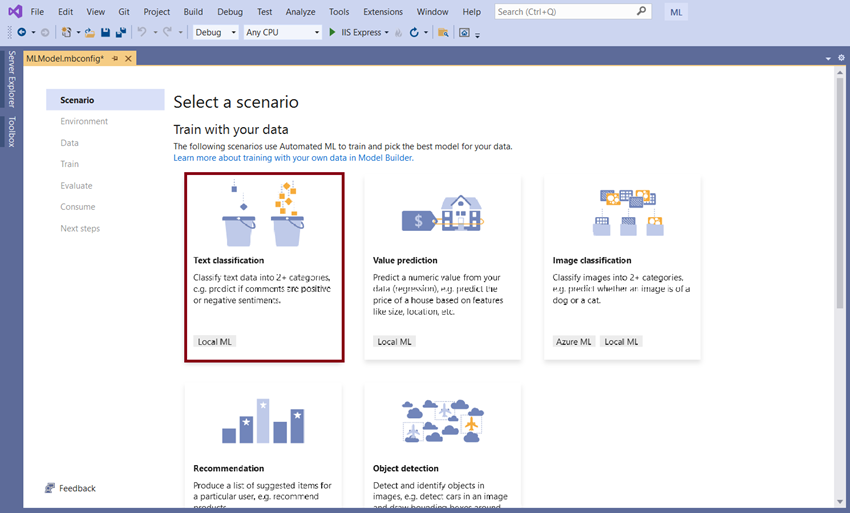Sentiment analysis in an ASP.NET web application with ML.NET